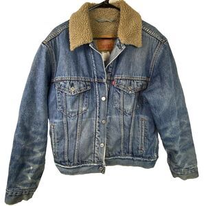 Levi's Blue Denim Jacket with Tan Collar